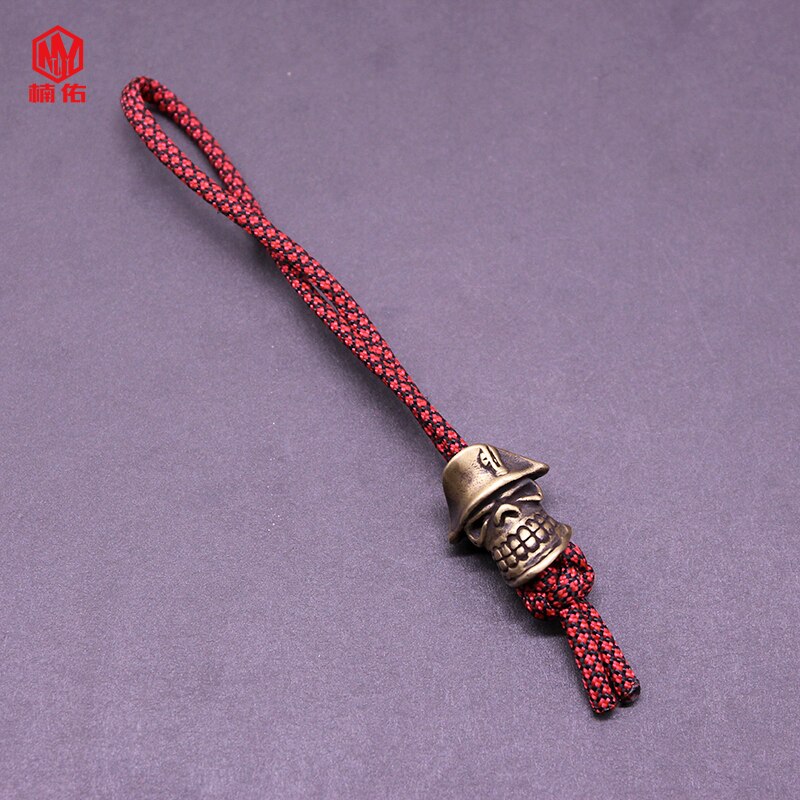 1Pc Retro Messing Koper Schedel Mes Kralen Pirate Captain Paracord Kralen Lanyard Hangers: Rood