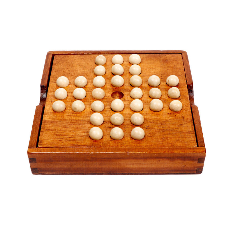 Wooden solitaire game single player chess brain teaser strategy puzzle games iq logic challenges for adults children learning game stuff: Default Title