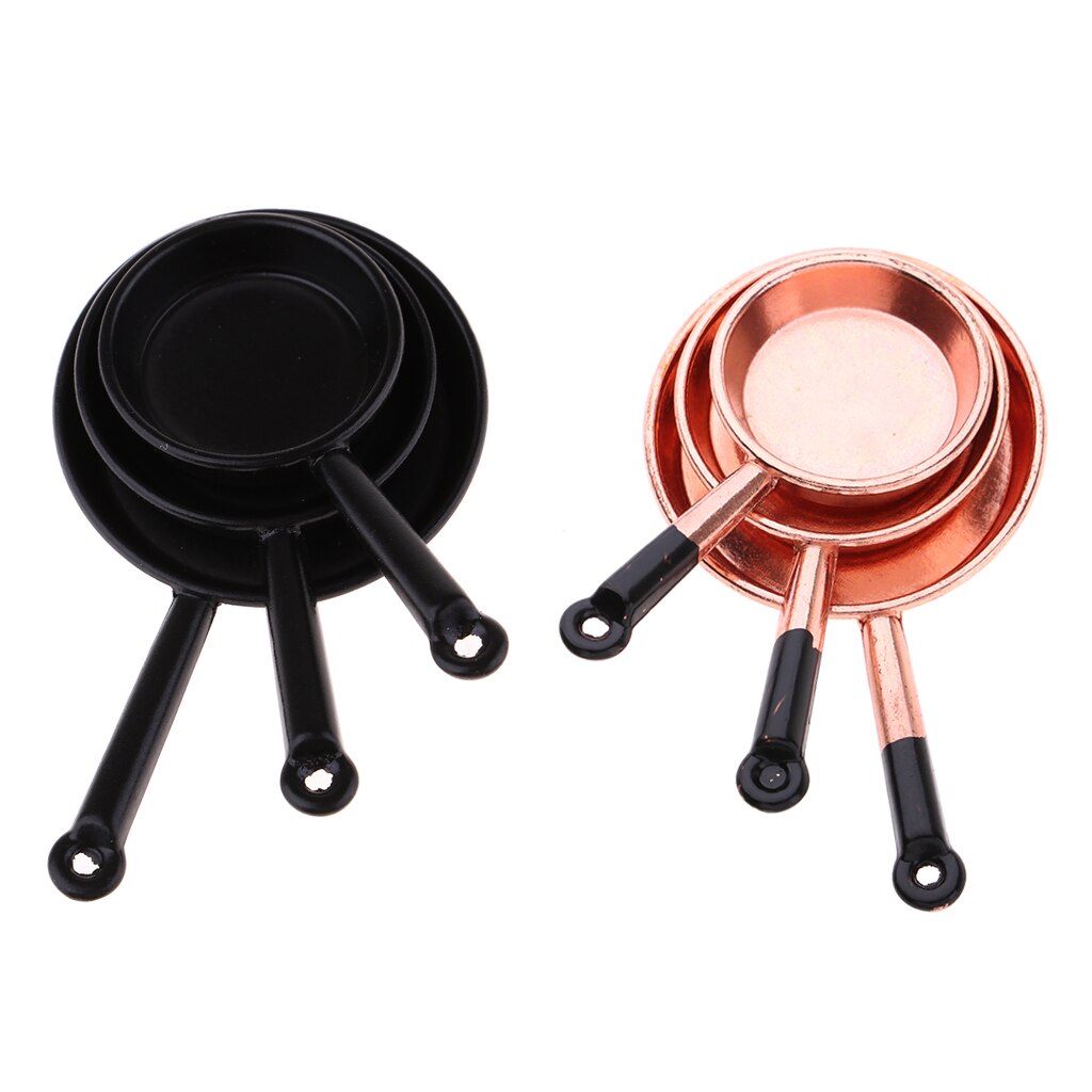 Casa delle bambole Accessori Da Cucina 1/12 Bilancia Metallo Pentole e Padelle impostato, Pacchetto di 6 Pezzi, Nero e colore Rame