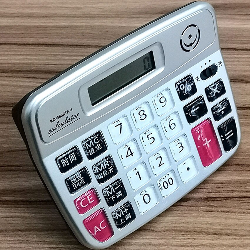 Musical Desktop Calculator 8-Digits LCD Display Electronic Calculator Counter Big Buttons Time Date Show Alarm Clock Function