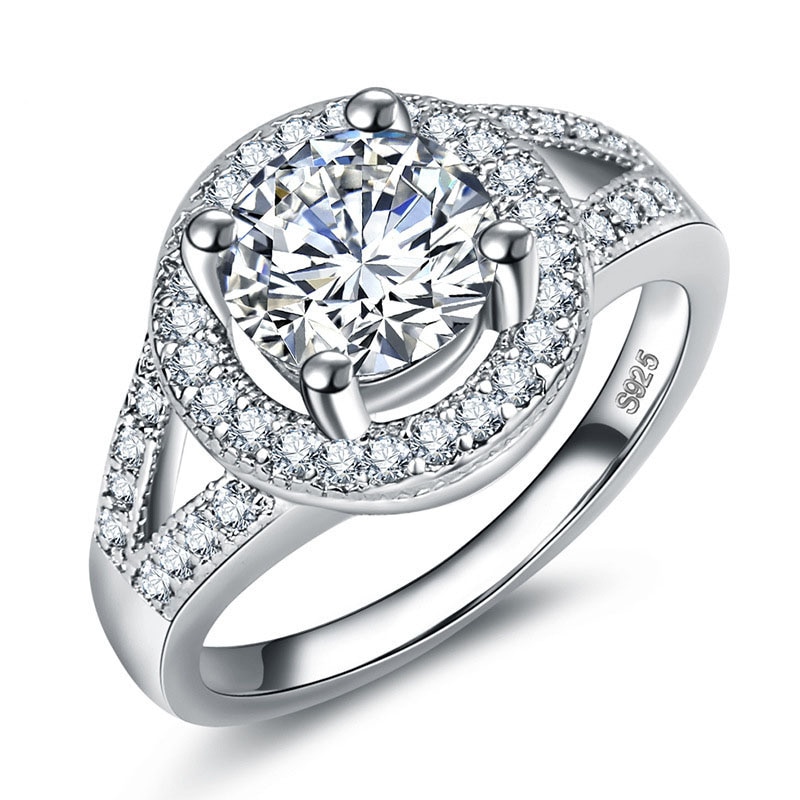 Grote Verkoop Echt 925 Sterling Zilveren Sieraden Ring Met S925 Stempel Cz Crystal Trouwringen Voor Vrouwen