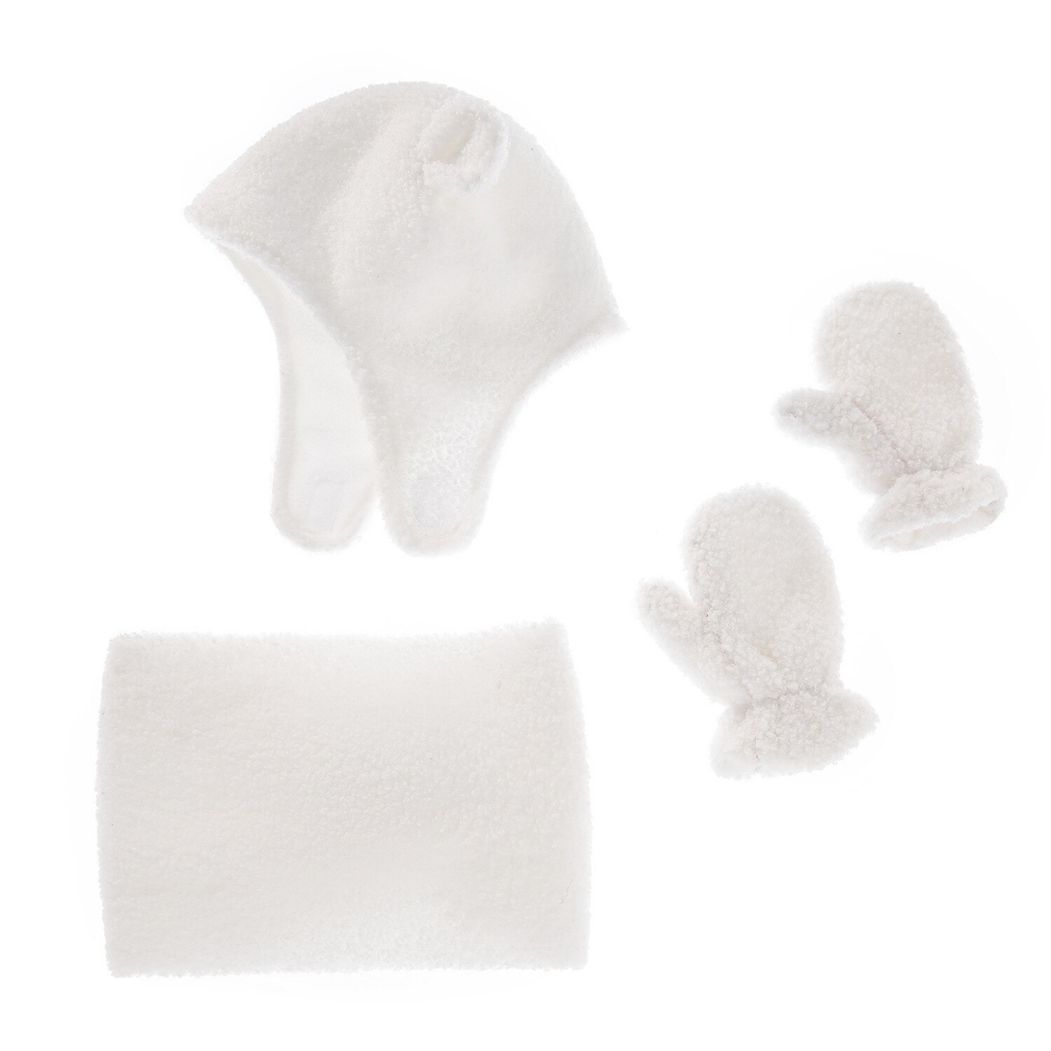 Kids Winter Warm Set Muts Sjaal Handschoenen 4 Stks/set Unisex Kind Teddy Kasjmier Fleece Motorkap Leuke Cap En Tonale sjaal Handschoenen: White