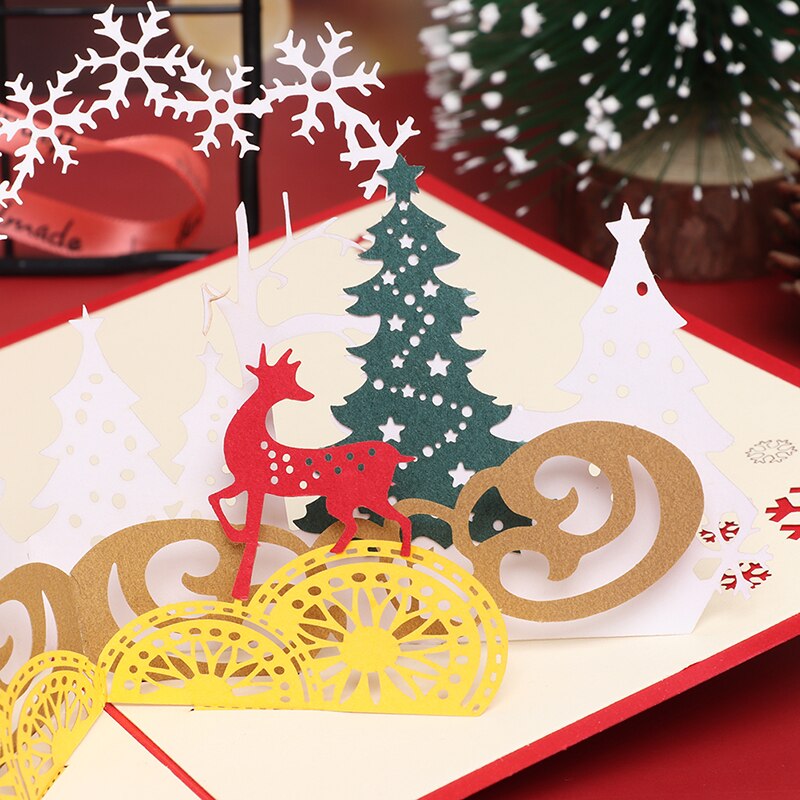 3d pop-up lykønskningskort postkort til juledag fest dekoration julemanden jul hjorte lykønskningskort