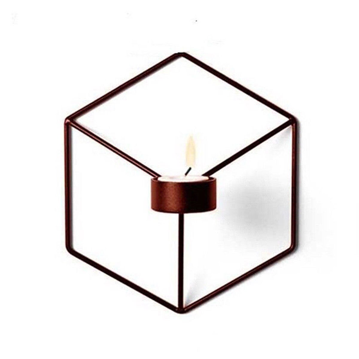 Väggmonterad 3d te ljusstake cool metall vägg ljusstake diy heminredning ljusstakar: Brons