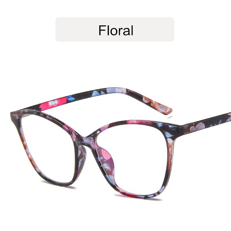 KOTTDO Vintage Cat Eye Glasses Frame Women Retro Classic Eyeglasses Frames Men Plastic Clear Transparent Glasses: floral
