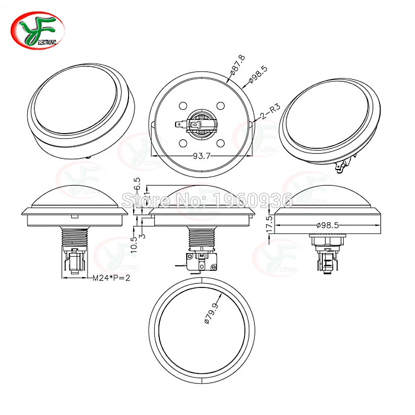 5Pcs 100Mm Led Light Lamp Arcade Drukknop Grote Ronde Schakelaar Speler Microschakelaar + DC12V Blub Video Game machine Responder Onderdelen