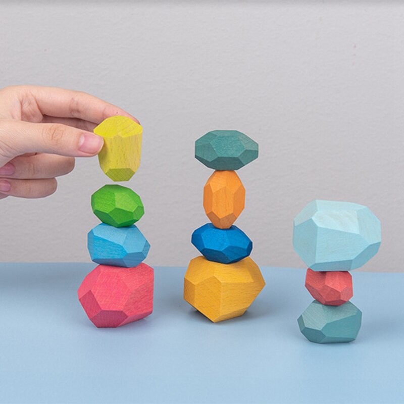 Regenboog Gekleurde Houten Stone Kids Bouwsteen Educatief Speelgoed Creatieve Nordic Stijl Stapelen Blok Spel Kinderen