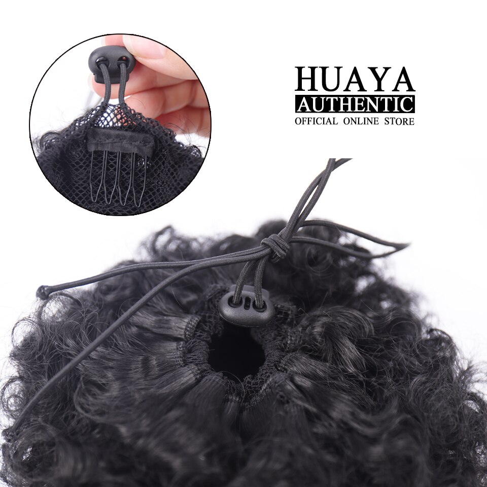 HUAYA Synthetic Puff Afro Bun African American Kinky Curly Clip Extension Girl Updo Chignon Drawstring Hairpiece