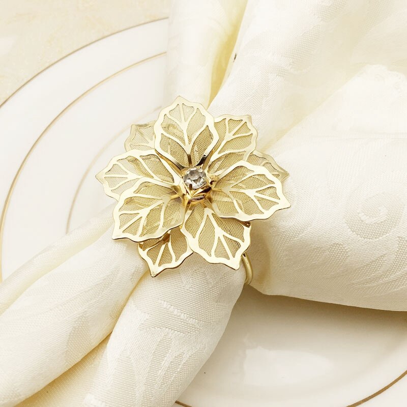 10Pcs Flower Napkin Rings Metal Gold Napkin Buckle Napkin Ring Holder Hotel Restaurant Wedding Party West Dinner Table De