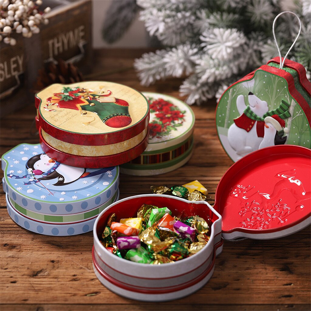 Christmas Tin Box Candy Cookie Storage Box Hanging Tree Xmas Party Decor Accessories Festival Navidad