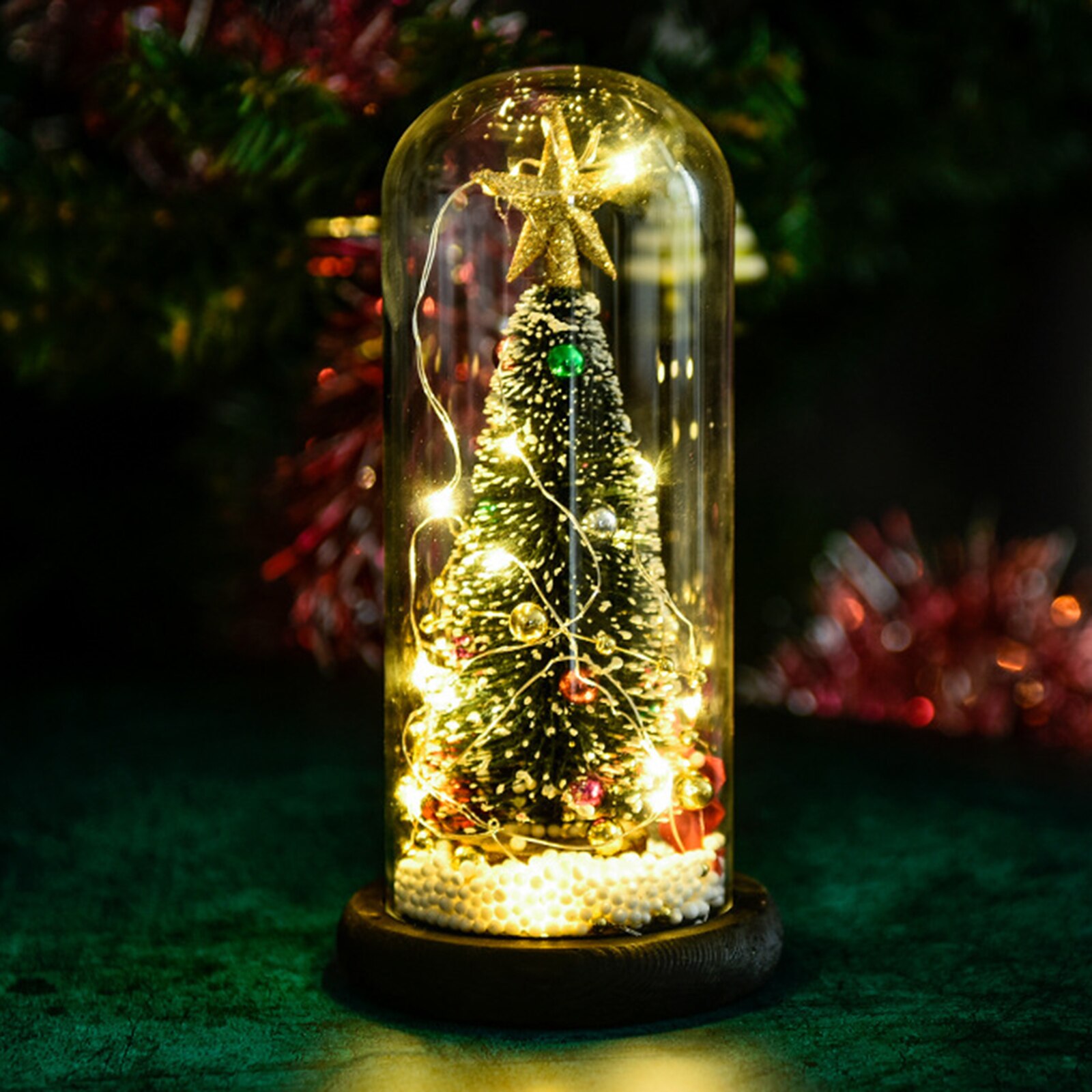 Kerstboom Glas Led String Bureau Nachtlampje Glas Cover Ornamenten Ceder Kerstcadeaus Voor Kinderen Decoratieve Glas Cover