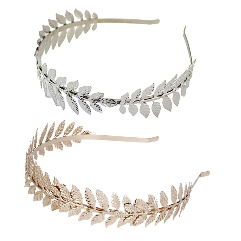 Greek goddess headband metallic gold silver leaves branch crown hair band wedding bride tiara shimmer hair