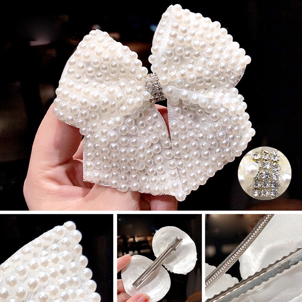 Big White Pearl Flower Hair Clips For Girls Kids Crystal Rhinestone Hair Bows Barrettes Hairpins Girl Hair Accessories
