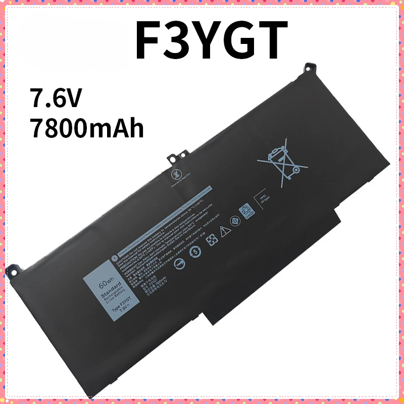 Baterias de laptop de alta qualidade para Dell F3YGT Latitude 7280 7380 7480 7290 7390 Peças de laptop 7.6V 7800mAh