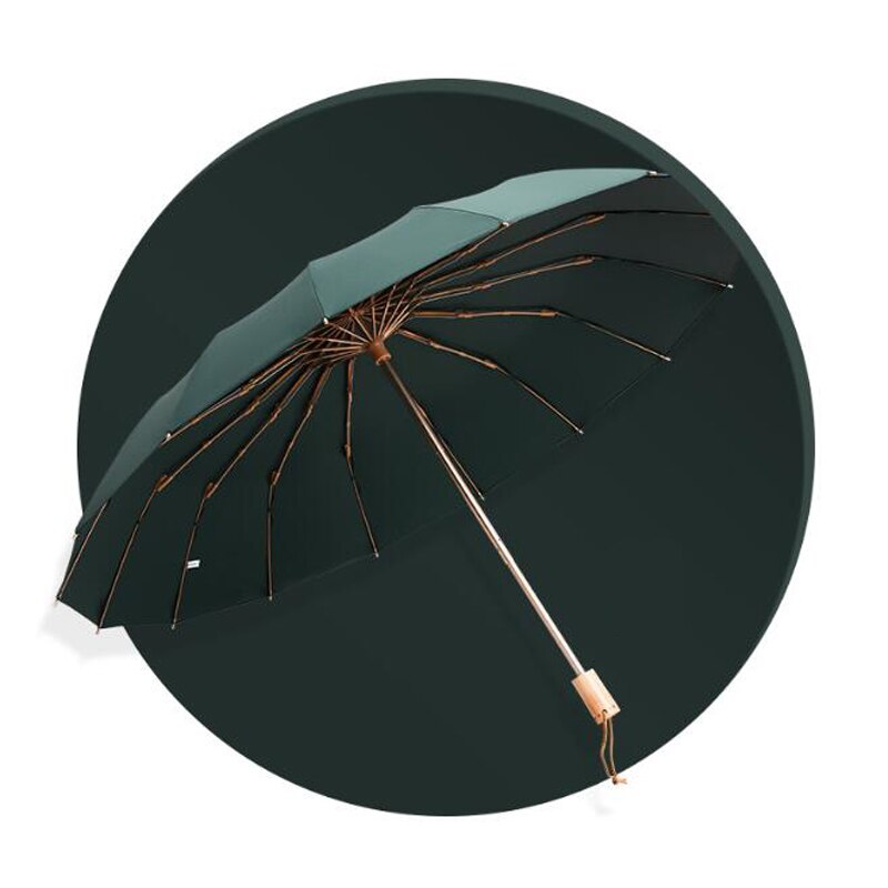 Paraguas plegable ligero de 16k de para lluvia, para mujer, sombrilla Anti-UV resistente al agua, paraguas de viaje con mango de madera: dark green