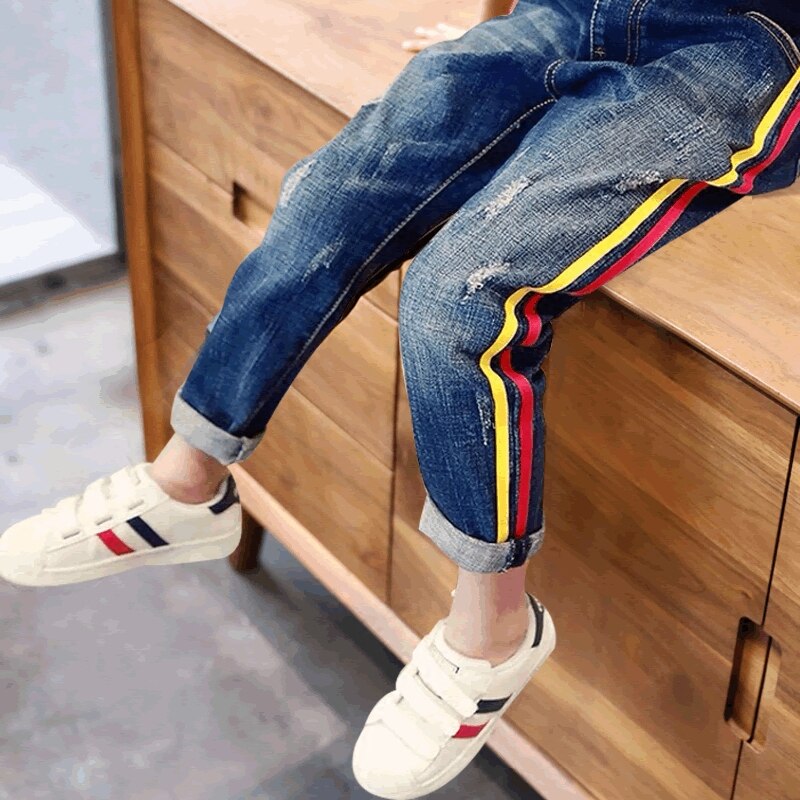Kids pants big boys casual jeans autumn children clothes boy denim blue color kids pencil trousers child hole leggings