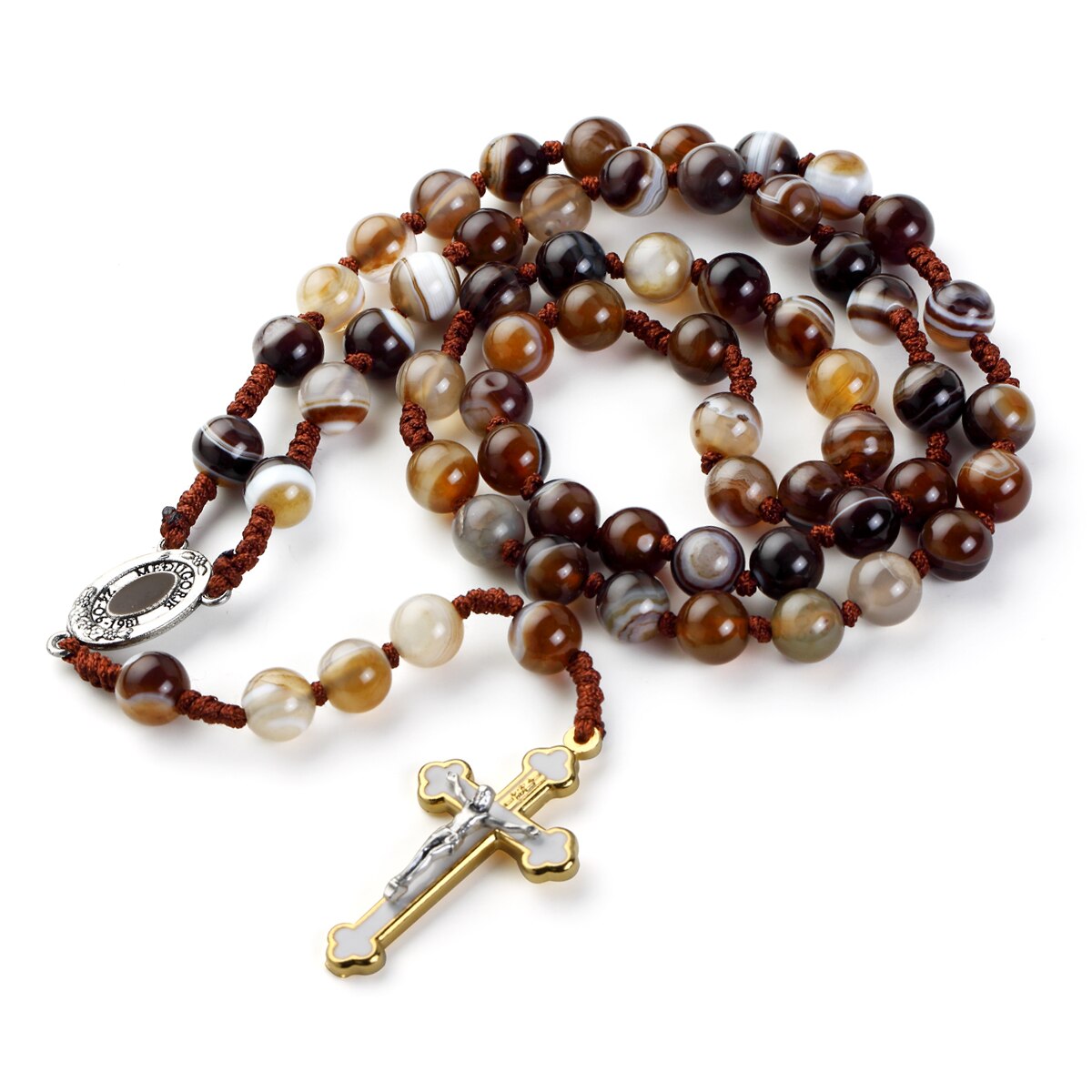 Rosary Beads Catholic Necklace Crucifix Cross Church Memorial Souvenir With Holy Pouch: C