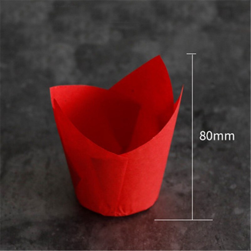 50pcs Premium Tulip Muffin Cases Cake Wraps Greaseproof Cup Baking Paper Decorations DIY Kitchen Baking Tools Party Supplies: Red