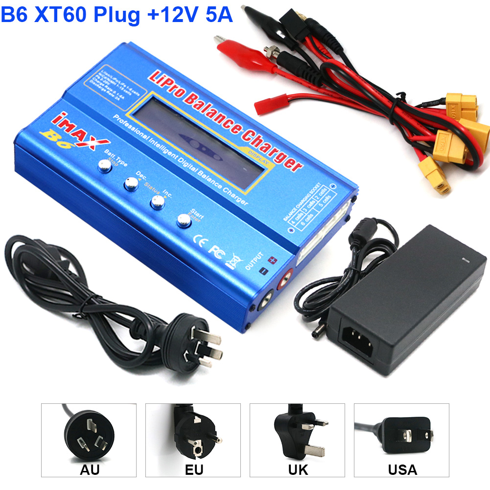 Chargeur Lipo IMAX B6 80W, prise T/Tamiya/XT60 pour batterie NiMh Li-ion ni-cd Lipo, déchargeur d'équilibre + adaptateur 12V 5A pour chargeur Rc: vert clair / PRISE AMÉRICAINE