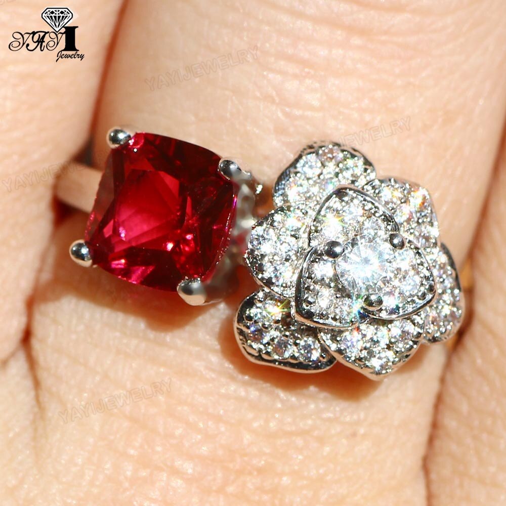 YaYI Schmuck Prinzessin schneiden 8 CT rot Zirkon Silber Farbe Engagement Ringe hochzeit Herz Ringe Mädchen Party Ring 941