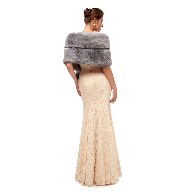 Gray Faux Fur Shawls Wedding Wraps For Formal Dresses Cloaks Married Jackets Outerwear Bridal Capes Autumn Winter Warm Boleros