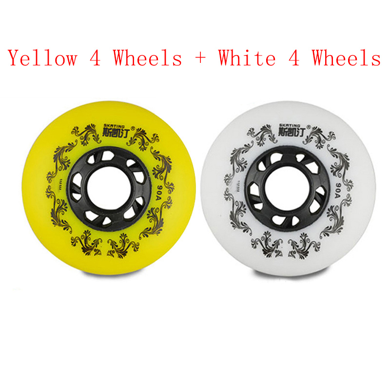 Japy Schlittschuh 90A Inline Rollschuhe Räder Slalom Bremsen Rollschuh Räder Für Straße Schiebe Freies skaten Patins Schuhe Rad: Gelb Weiß / 80mm