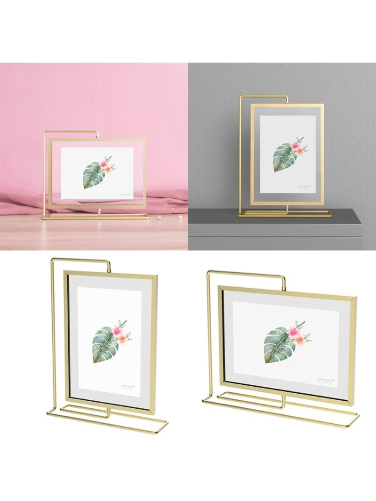 Metal 360 Degree Rotating Photo Frame Geometric Picture Storage Home Decoration Office Wedding Ornaments