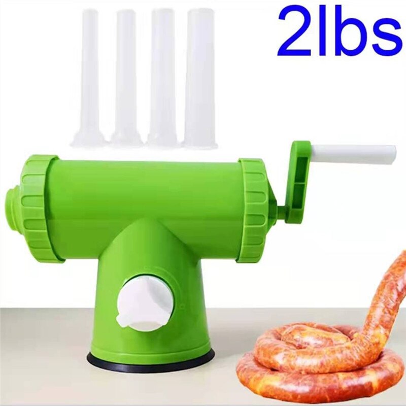 2 lbs Plastic Manual Sausage Meat Fillers Machine Meat Stuffer Filler Hand Operated Sausage Machines with 4 Funnel Nozzle