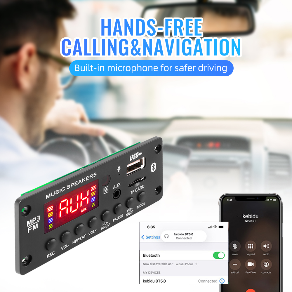 2*25W 50W Wzmacniacz 12V Odtwarzacz MP3 Dekoder Bluetooth 5.0 Samochodowy moduł radia FM TF USB AUX Odtwarzacz WMA Dekoder Zestaw głośnomówiący
