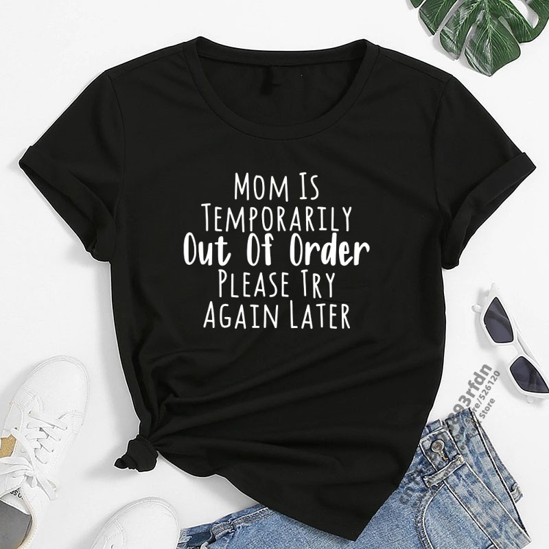 Kvinder mor er midlertidigt ude af drift prøv igen senere sjov t-shirt pige sommer 90s dametrøje: S / Beige