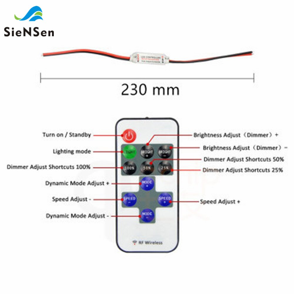 SienSen LED Monochrome Controller With Light Dimmer RF Wireless RF Remote Control With LED Controller