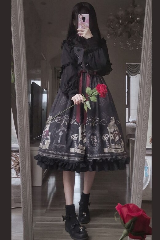 Vestido de lolita estilo completo, roupa em formato de crânio, estilo gótico, séries escuras, vestido vitoriano gótico
