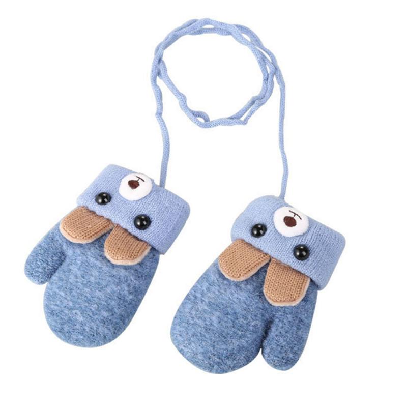 Kids Gloves 0-3 Years Cute Cartoon Bear Baby Boys Girls Gloves Winter Knit Wool Newborn Warm Mittens Velvet Thick Children