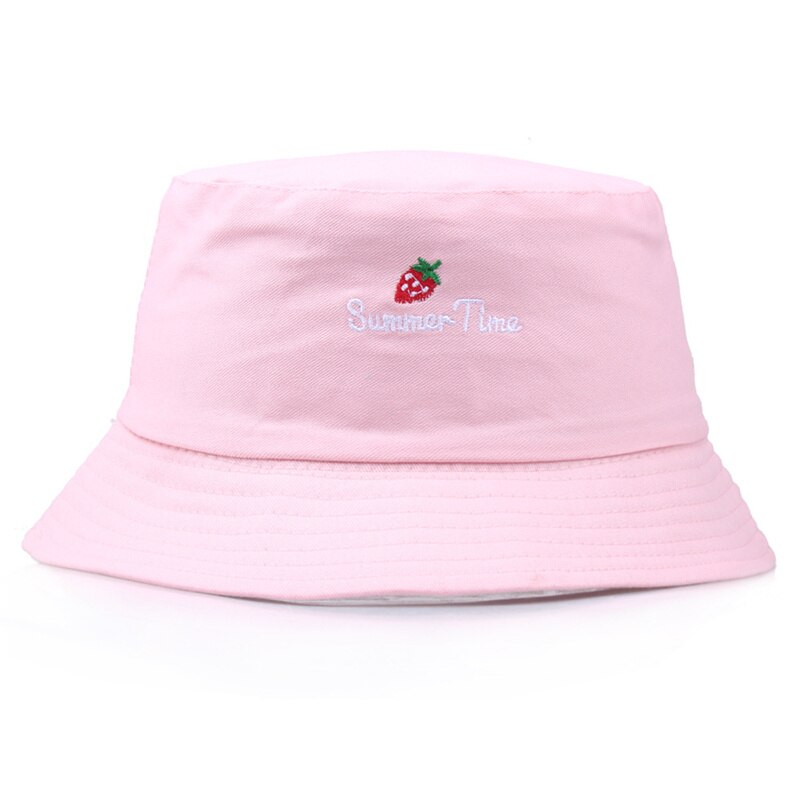 Jordbær sommer tid broderi spand hat til mænd kvinder hip hop fisker hat voksen panama bob hat sommer elskere flad hat  f09: Lyserød