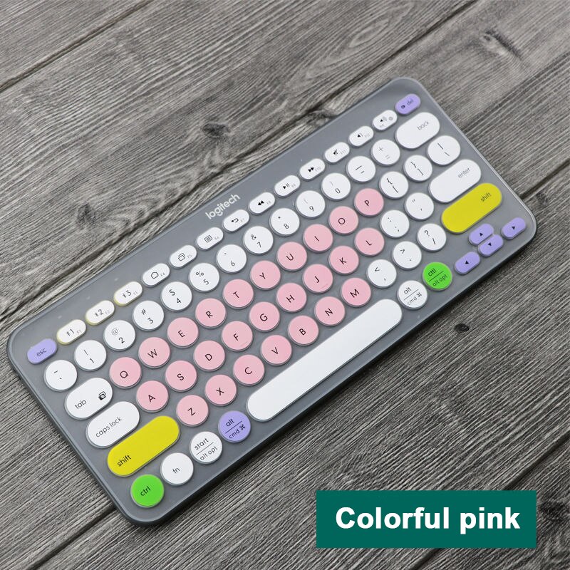 Besegad Kleurrijke Laptop Siliconen Toetsenbord Cover Skin Sticker Protector Beschermhoes Voor Logitech K380 Bluetooth Toetsenbord: Colorful pink