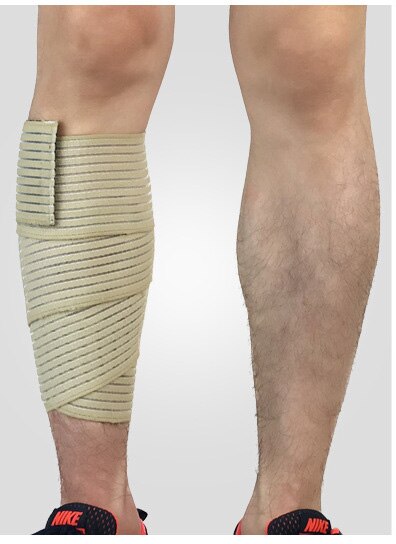90*7,5 CM Protector de pierna elástico cinta vendaje de baloncesto fútbol calentadores de piernas de ciclismo compresión pantorrilla Brace: Beige