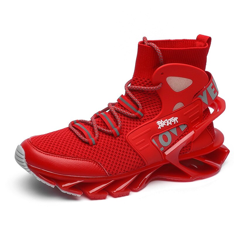 Efterår forår mandlig rød høj top blade løbestøvler herre sportssko komfortable sneakers gå jogging gym fitness trænere: Rød / 39