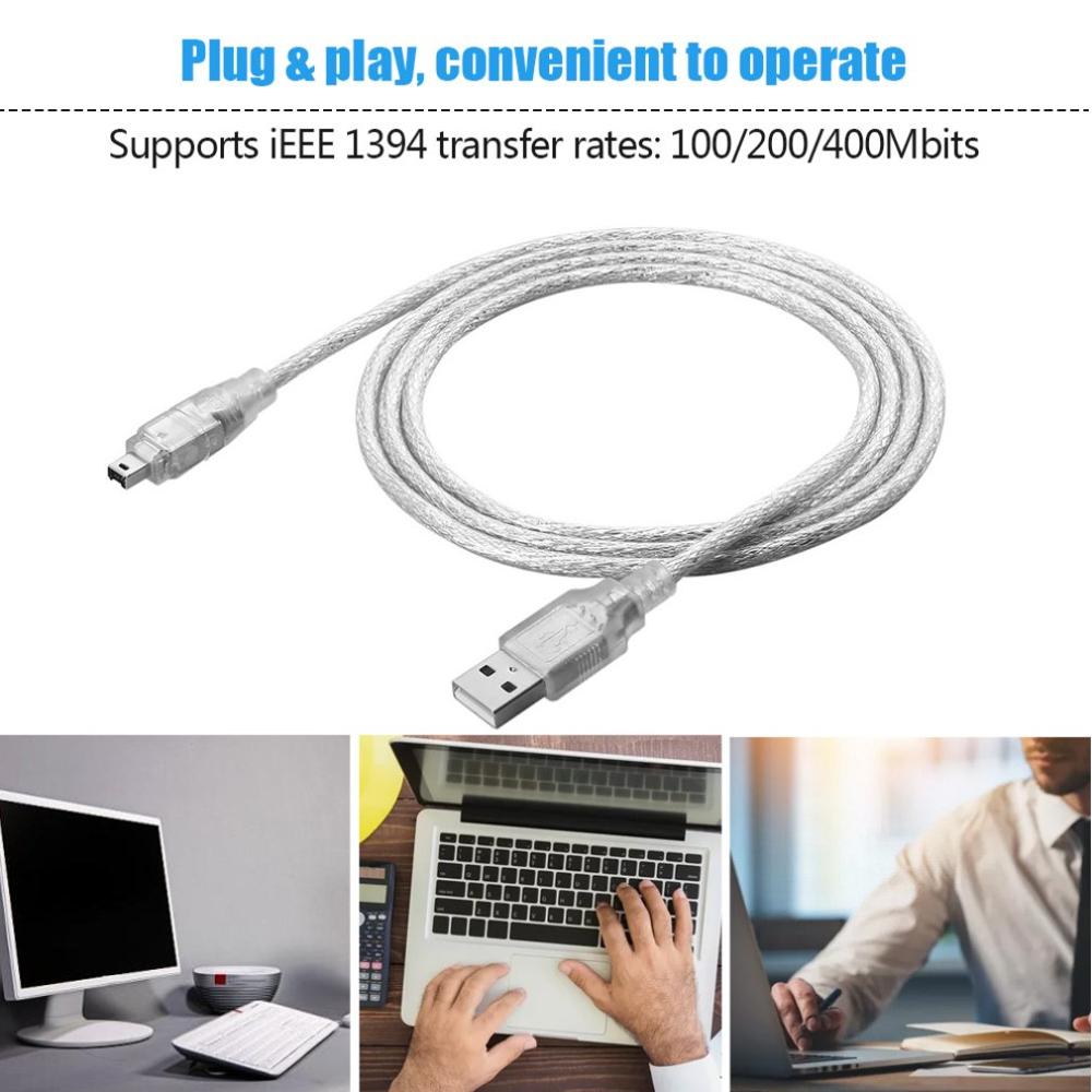 1.2M Usb 2.0 Male Naar Firewire Ieee 1394 4 Pin Male Ilink Adapter Kabel Man Op Man Kabel Licht wit Flexibele Kabel