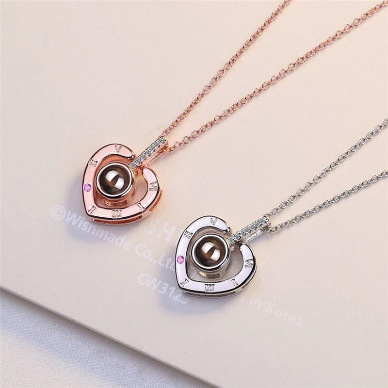 Mémoire unique 100 langues je t'aime Projection chaude Visible 925 argent Sterling doux coeur femme collier SNE436