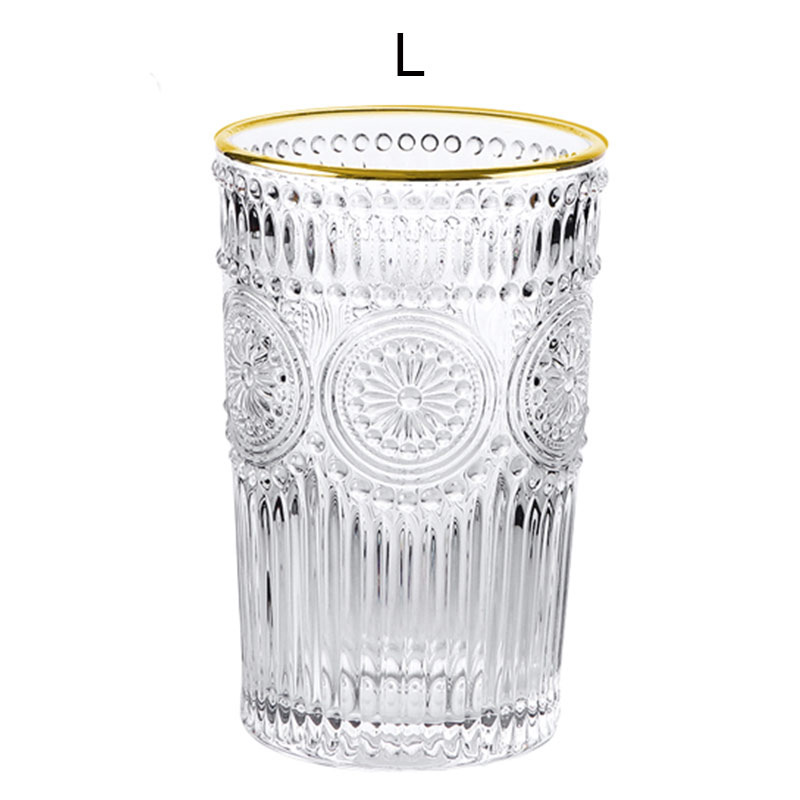 Tableware Crystal Whiskey Glass Cup Relief Glass Cup Juice Cup With Gloden Edge Thickened Water Cup Wine Cup Glass Party Use: tall 1 pc