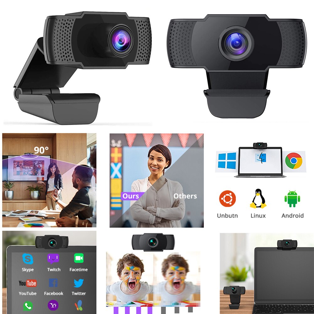 Portable USB Webcam 1080P HD Web Camera 90 Degree Widescreen Built-in MIC Video Recording Camcorder for hp Lenovo PC Computer