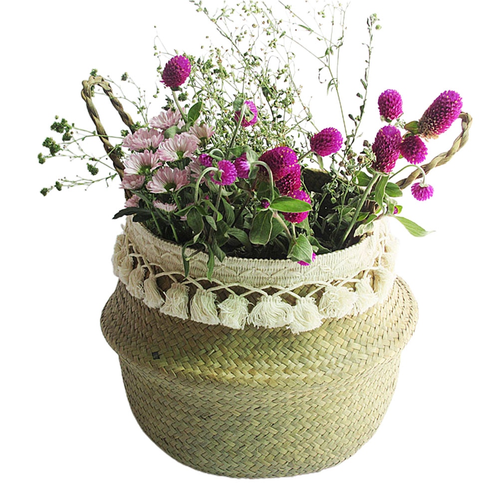 Hivexagon HG579 Set van 2 geweven Touw Hangmanden met Handvat - Wandmanden Ronde Containers 15 x 12,5 cm voor thuis, plantenspeelgoed HG579