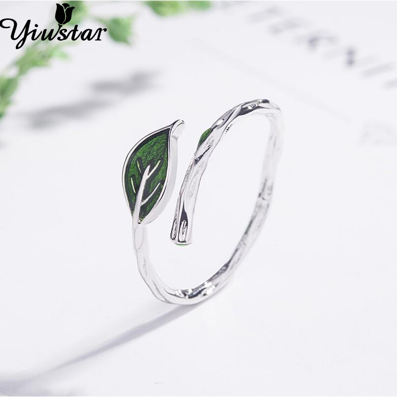 Yiustar Mode Verstelbare Groene Bladeren Ringen Voor Vrouwen Meisjes Sieraden Huwelijksgeschenken Mini Leuke Elegante Open Knuckle Vinger