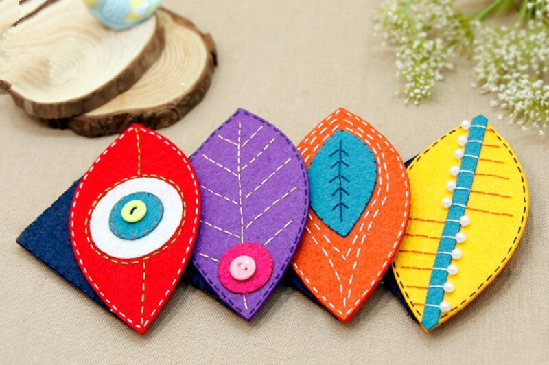 4Pcs/set Leaves Literary Bookmarks Felt DIY Material Package Non-woven Felt Bookmarks Simple DIY Exercise For Children & Girls