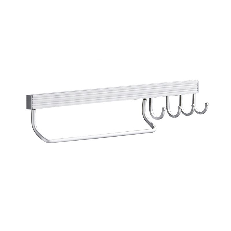 Badkamer Kapstok Muur Gemonteerde Ruimte Aluminium Opslag Hanger Home Kitchen Gratis Punch Lepel Vork Organizer Badkamer Accessoires: 4 hooks with rod