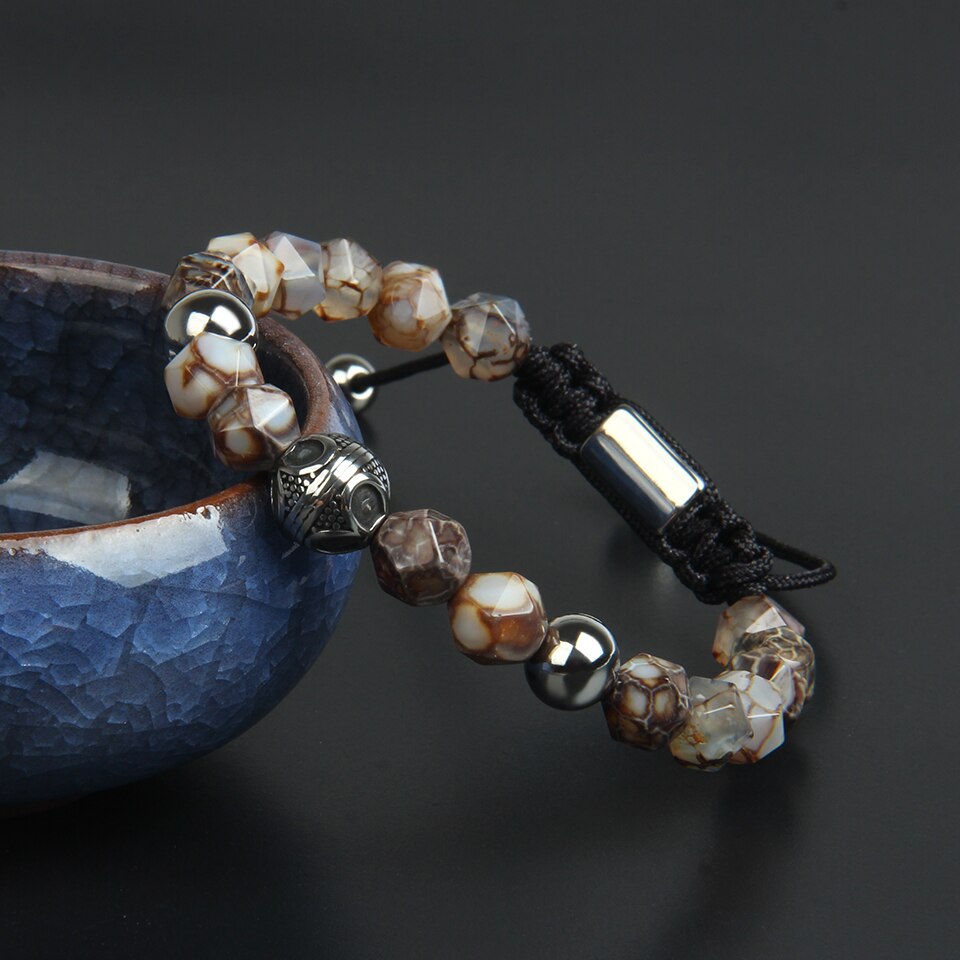 Ailatu Nuovo in Acciaio Inox Del Distanziatore Borda Il Macrame Del Braccialetto con 8 millimetri Sfaccettato Taglio di Perline di Pietra Naturale di Alta Qualità