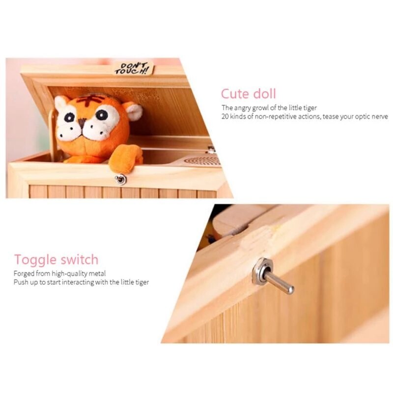 Caja electrónica de madera para niño y niño, tigre divertido de juguete, juguetes interactivos para reducción de estrés, decoración de escritorio