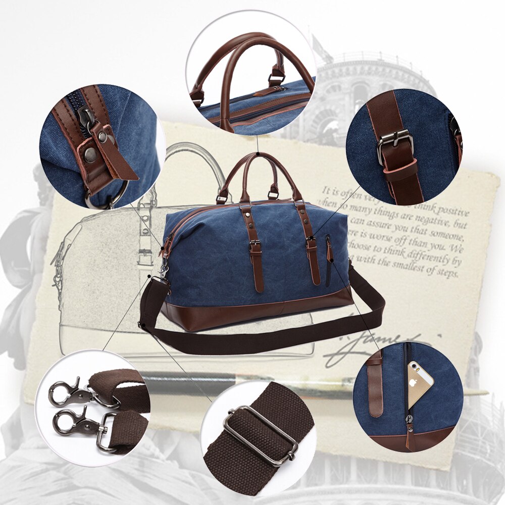 MARKROYAL-Bolso de viaje de lona, bolsa de viaje de cuero de gran capacidad, Vintage, informal, sencillo