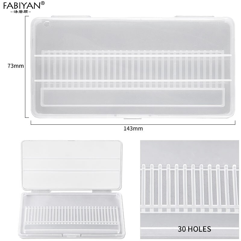 Caja vacía para almacenamiento de brocas de taladro de decoración de uñas, soporte de exhibición para cabezales de molienda, estuche transparente, herramienta para manicura, 10/20/30 ranuras: 30 Holes