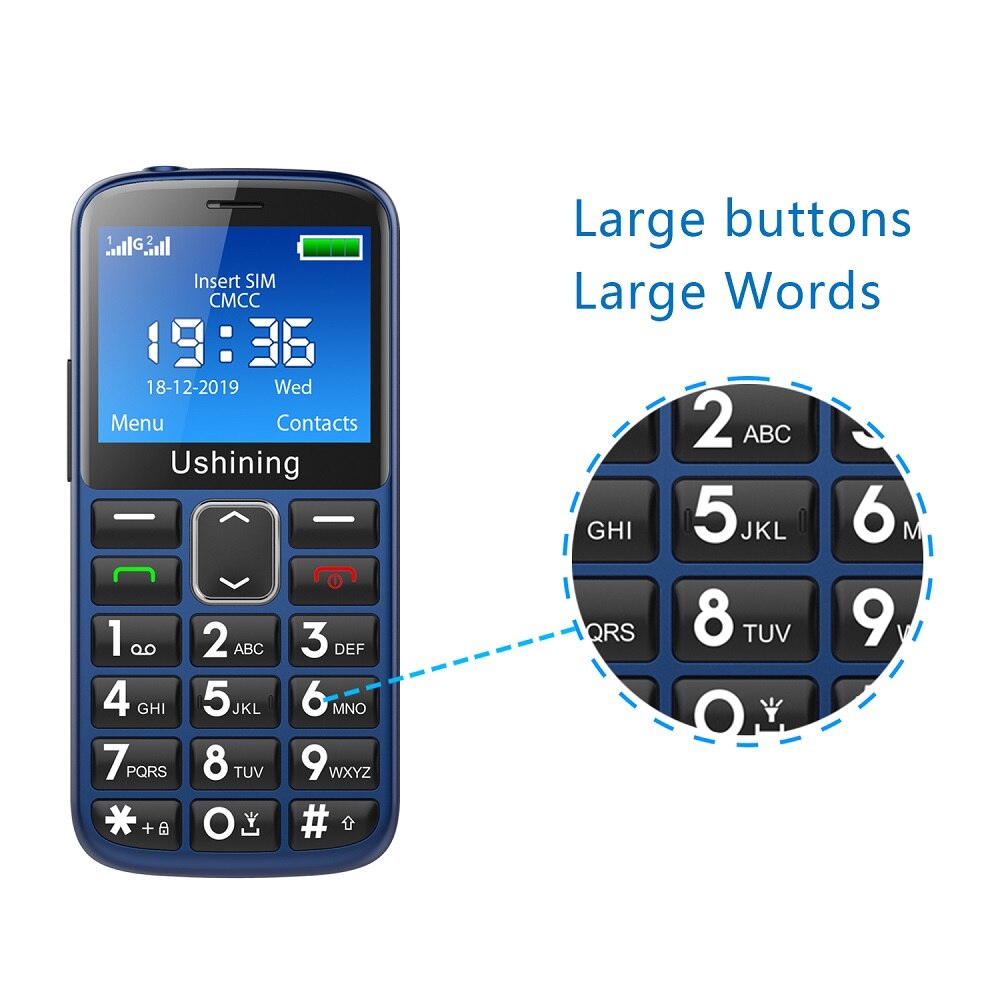 2G Big Button Mobile Phone for Elderly, Unlocked Senior Mobile Phone With SOS Emergency Button,HAC Compatible Charging Dock-BLUE